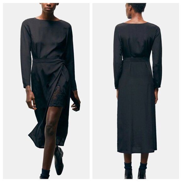 The Kooples Silk Wrap Maxi/Midi Dress with Lace Peekaboo - S - NWT - Picture 1 of 8